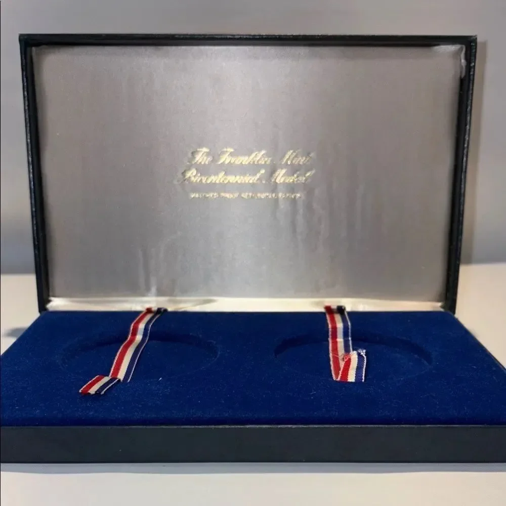 Blue large coin Display Case with Red White Blue Ribbon